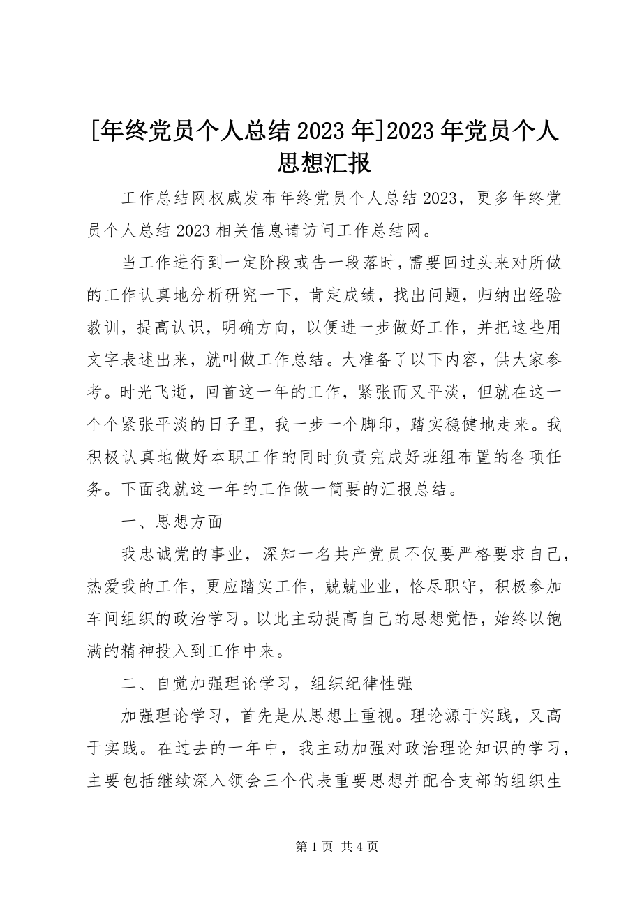 2023年年终党员个人总结党员个人思想汇报新编.docx_第1页