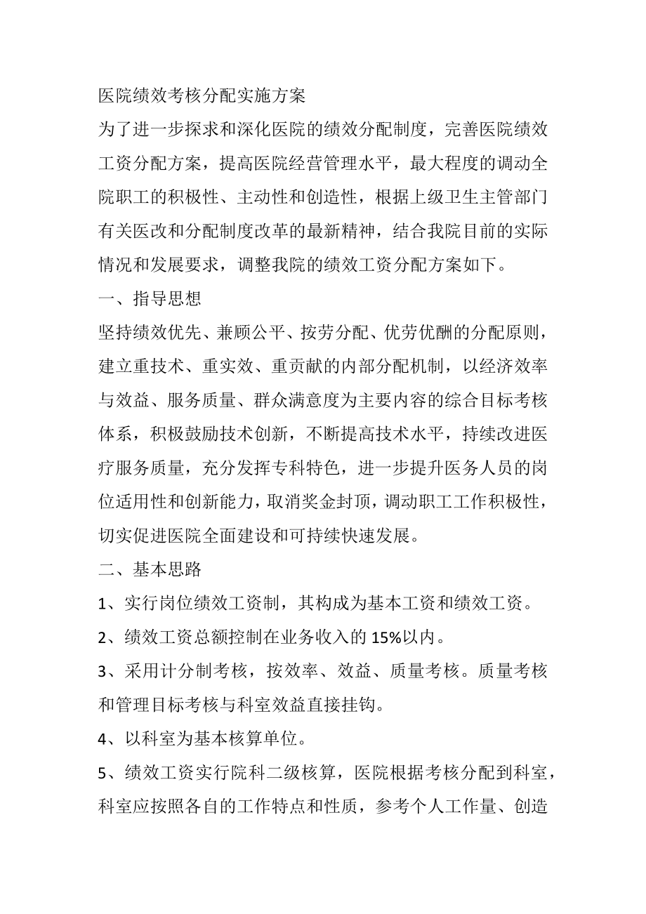 医院绩效考核分配实施方案.docx_第1页