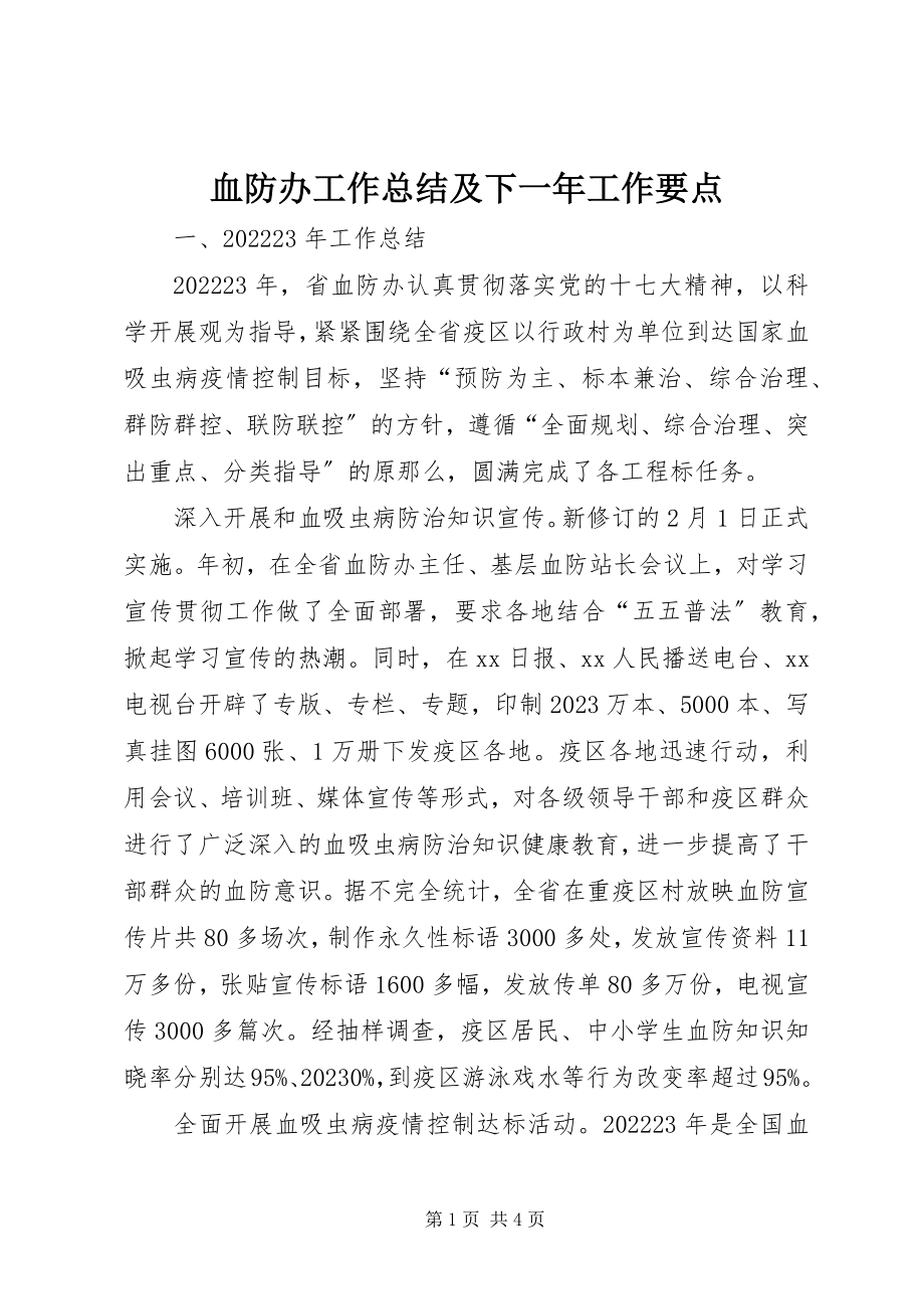 2023年血防办工作总结及下一年工作要点.docx_第1页