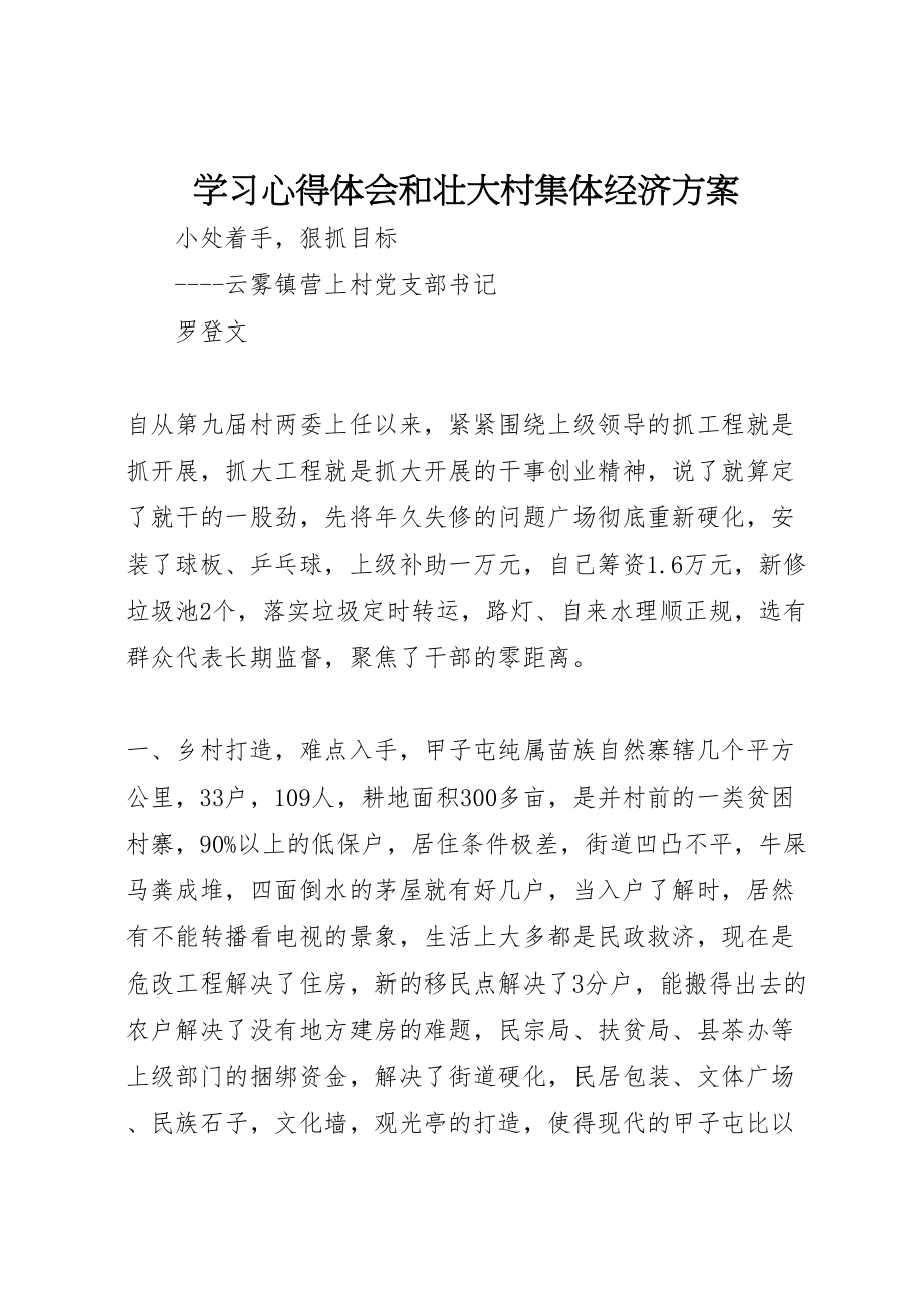 2023年学习心得体会和壮大村集体经济方案.doc_第1页