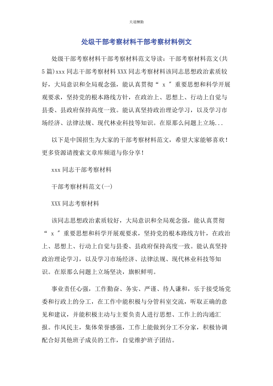 2023年处级干部考察材料干部考察材料例文.docx_第1页