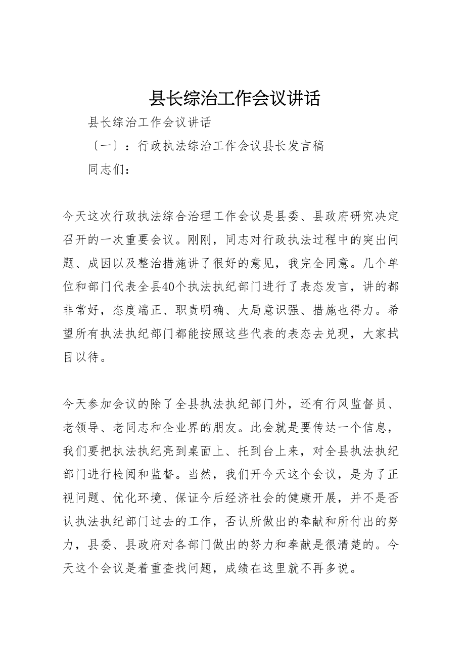 2023年县长综治工作会议致辞.doc_第1页