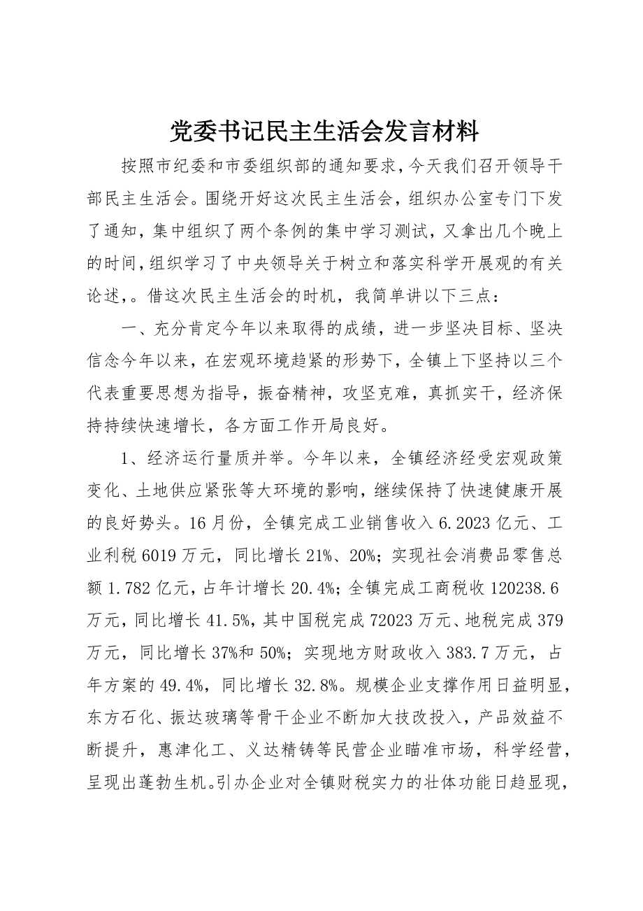 2023年党委书记民主生活会讲话材料.docx_第1页