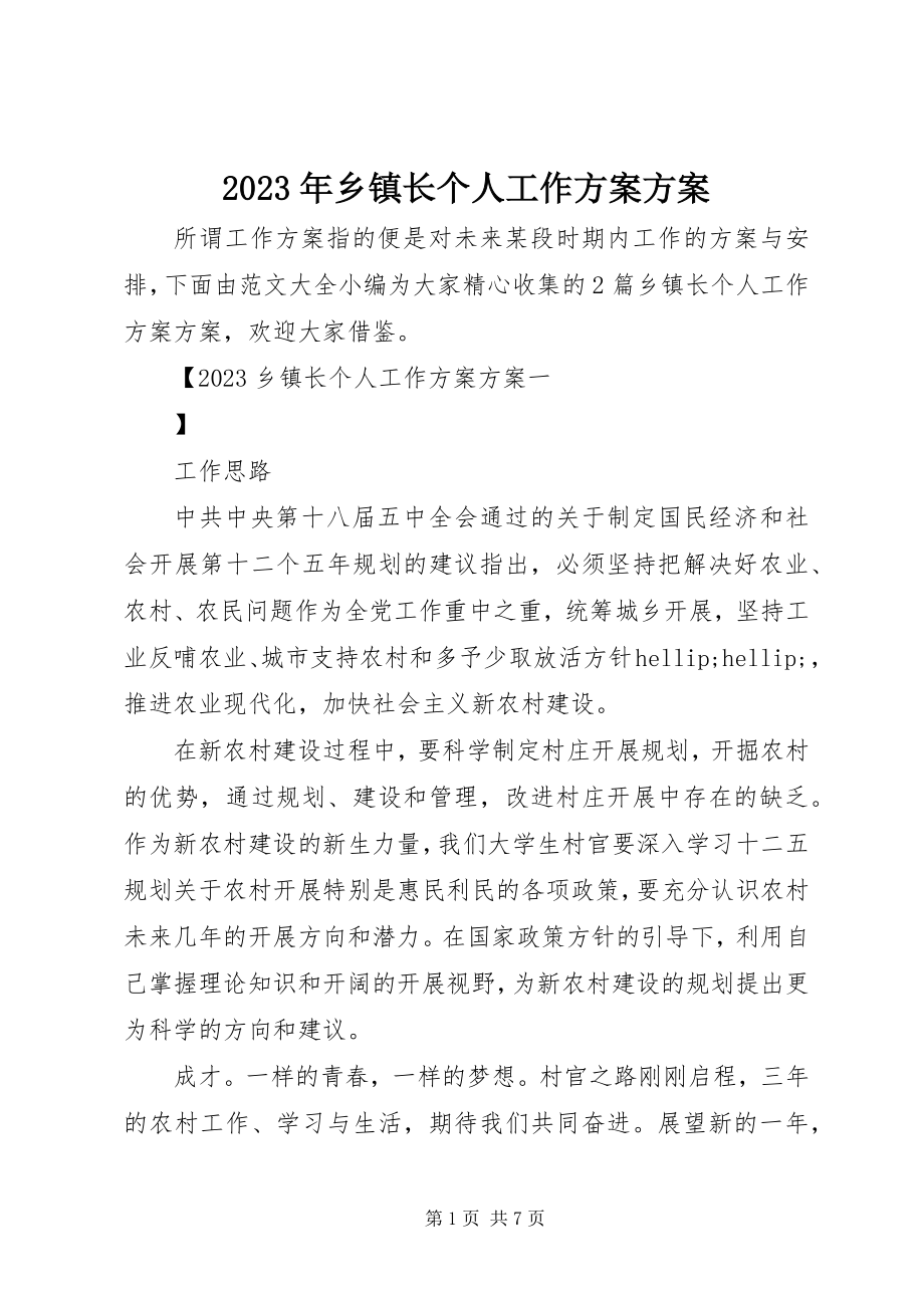 2023年乡镇长个人工作计划方案.docx_第1页