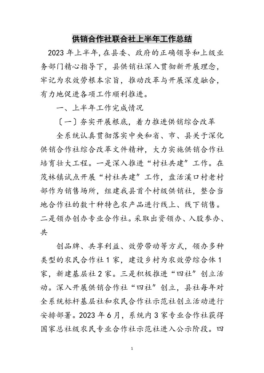 2023年供销合作社联合社上半年工作总结范文.doc_第1页