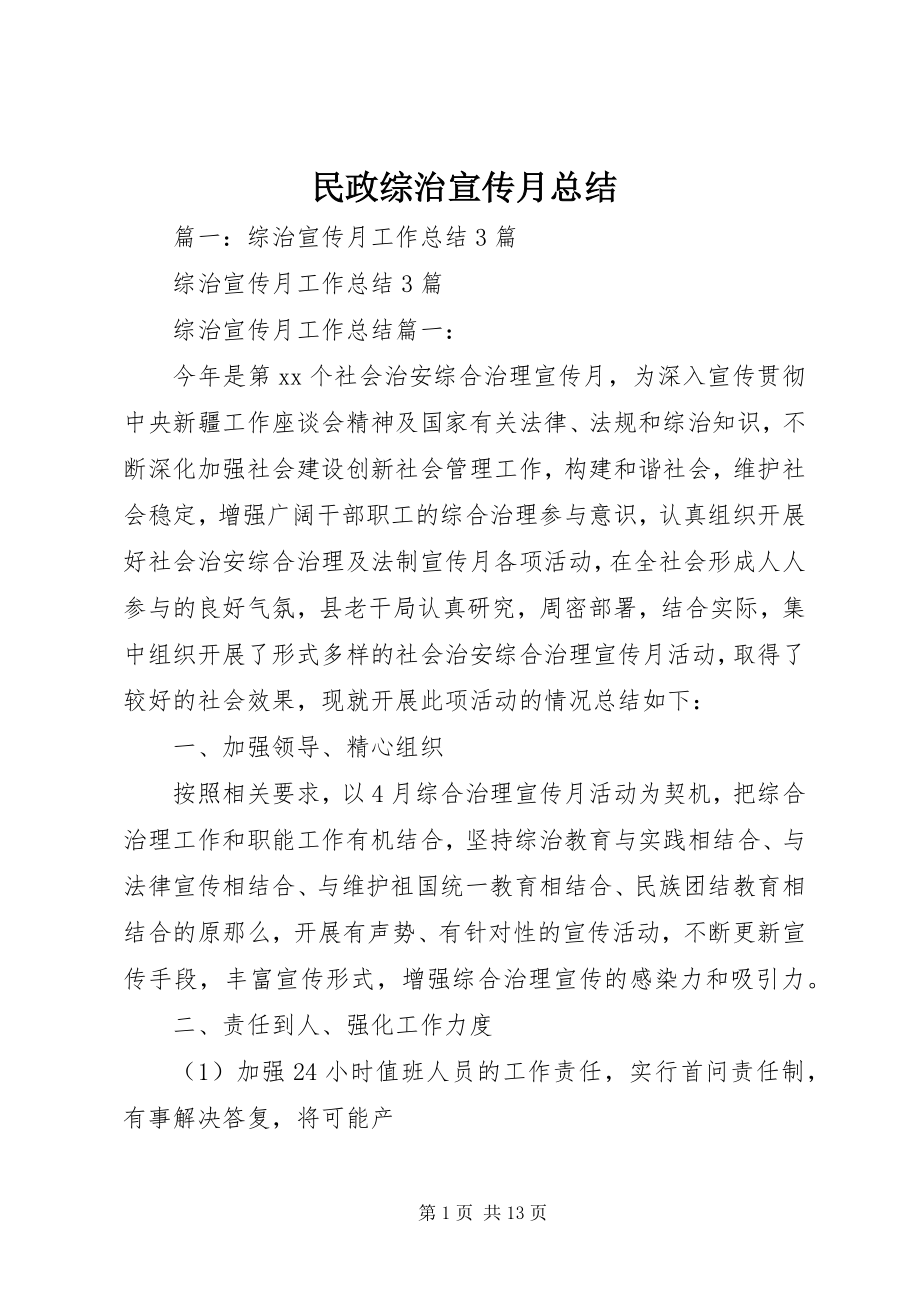 2023年民政综治宣传月总结.docx_第1页