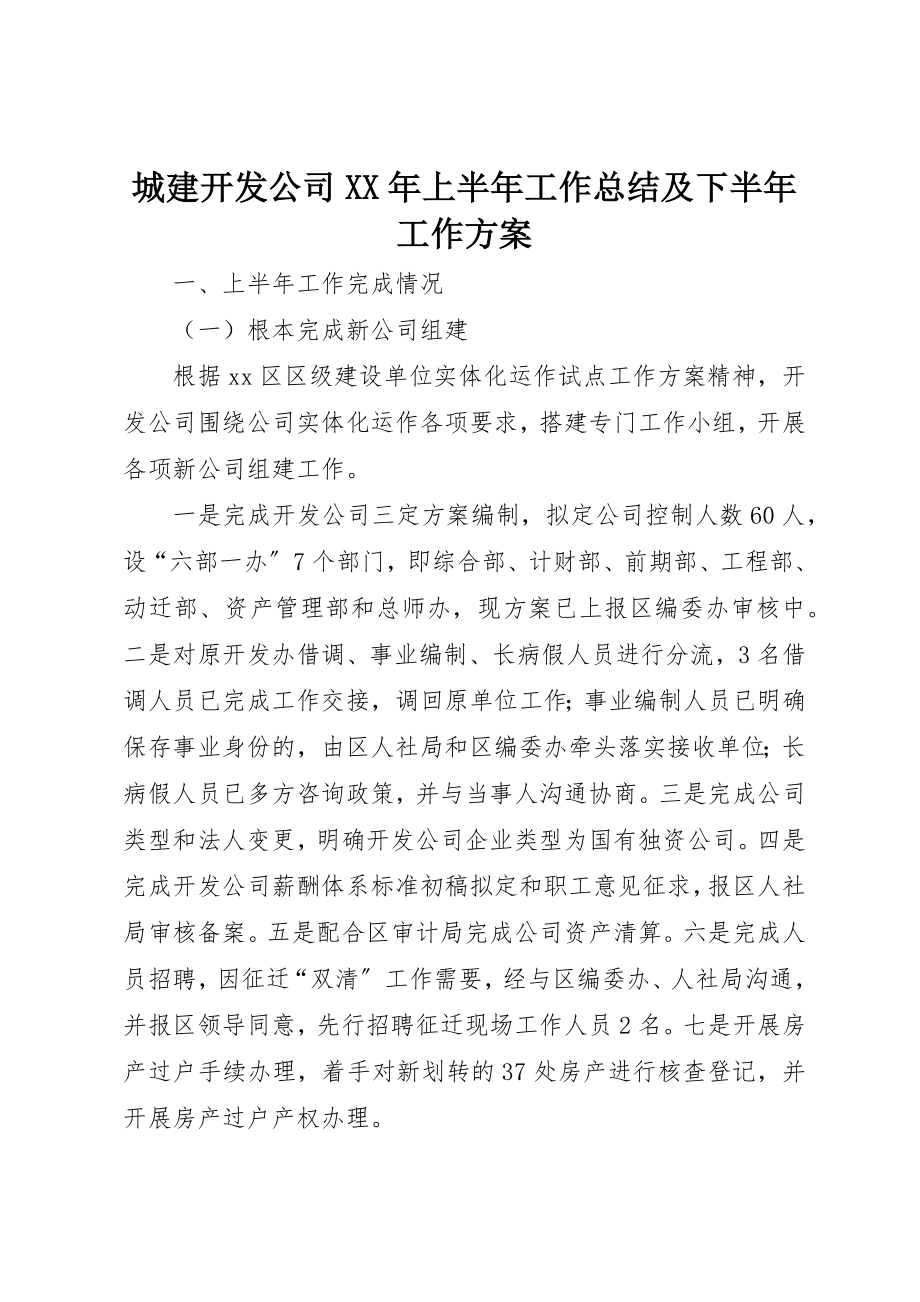 2023年城建开发公司某年上半年工作总结及下半年工作计划.docx_第1页