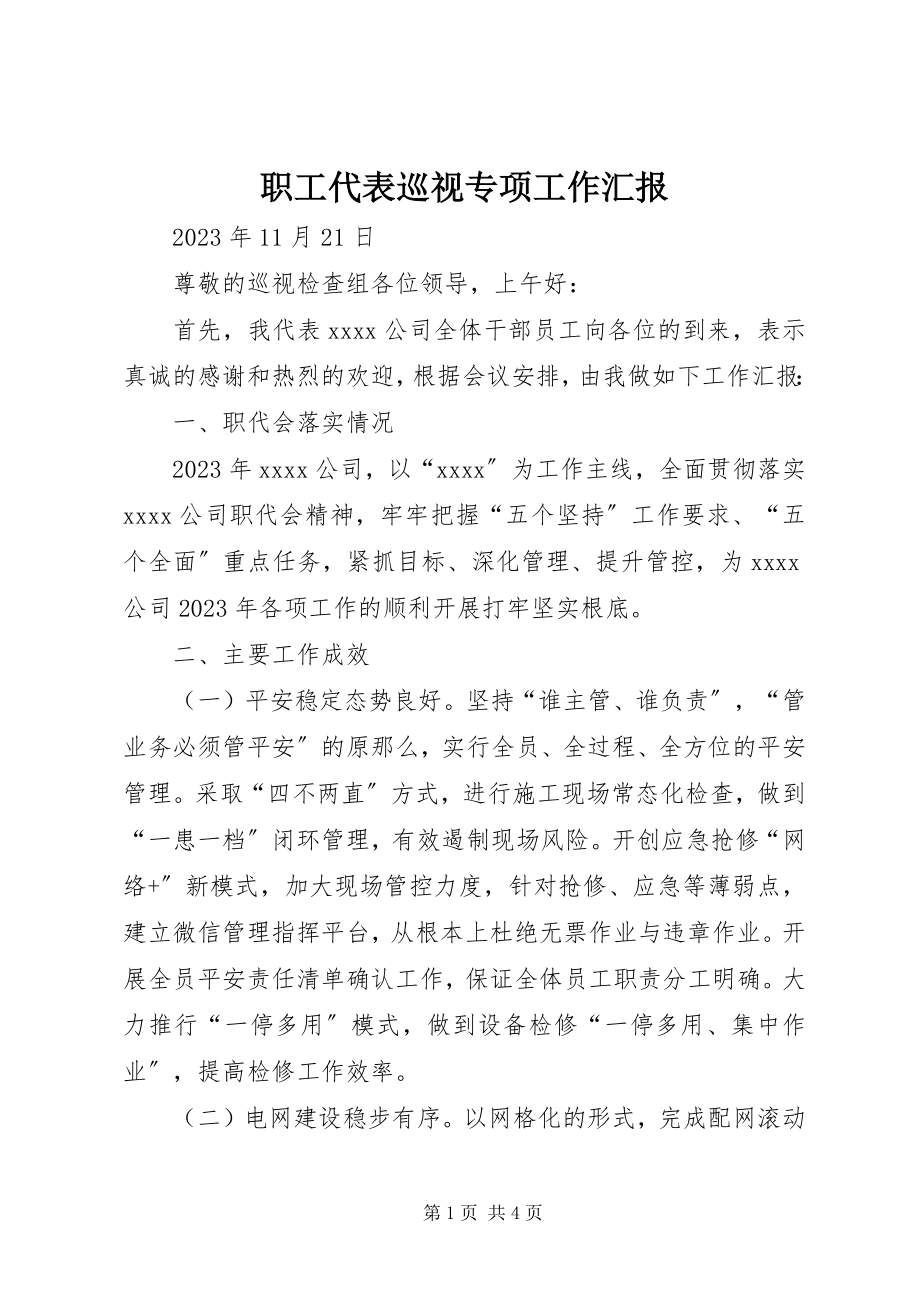 2023年职工代表巡视专项工作汇报.docx_第1页