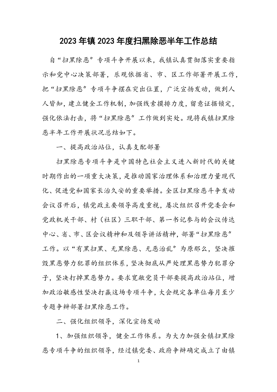 2023年镇2023年度扫黑除恶半年工作总结.docx_第1页