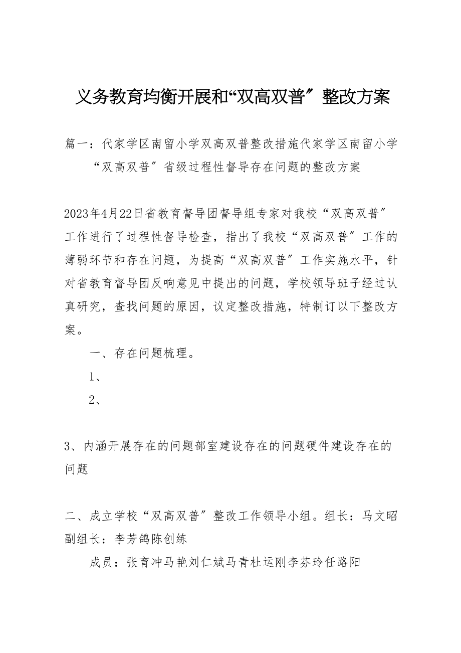 2023年义务教育均衡发展和双高双普整改方案 .doc_第1页