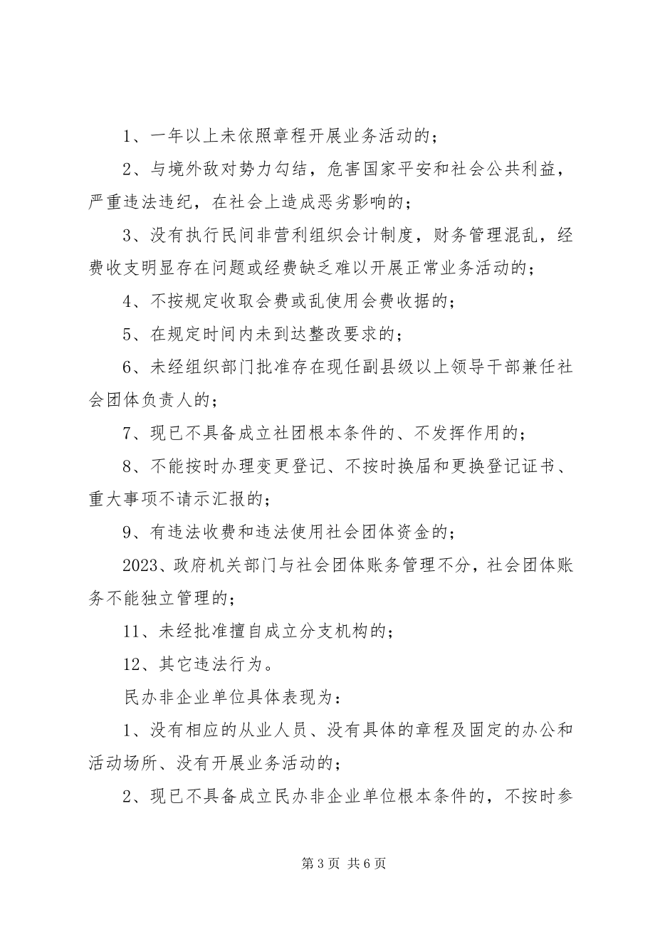 2023年民政局县社会组织清理整顿工作情况汇报.docx_第3页