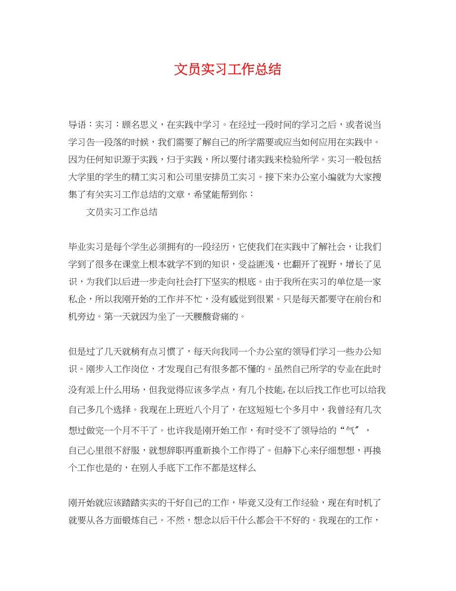 2023年文员实习工作总结.docx_第1页