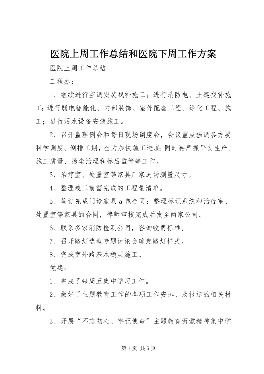 2023年医院上周工作总结和医院下周工作计划.docx_第1页