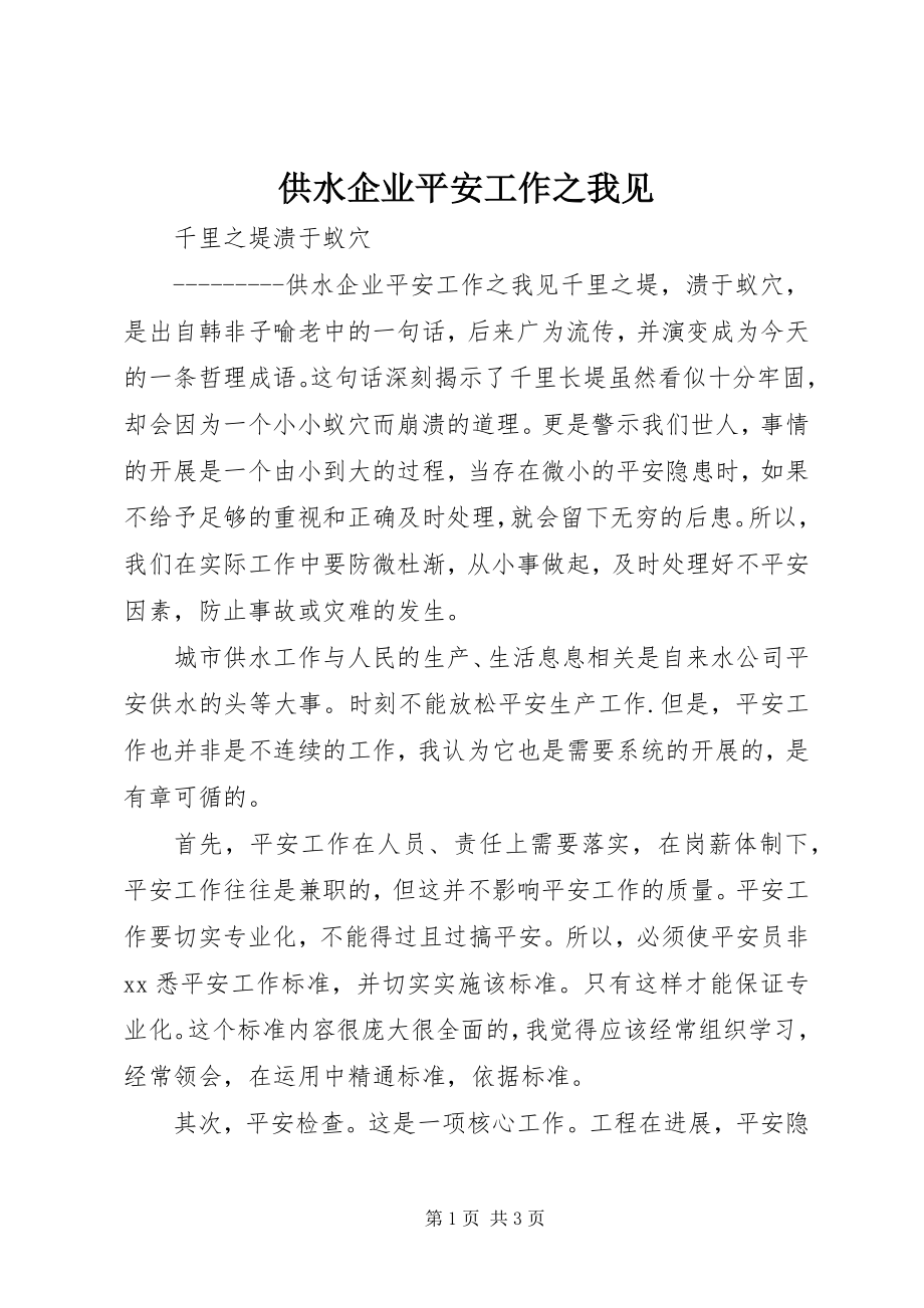 2023年供水企业安全工作之我见.docx_第1页