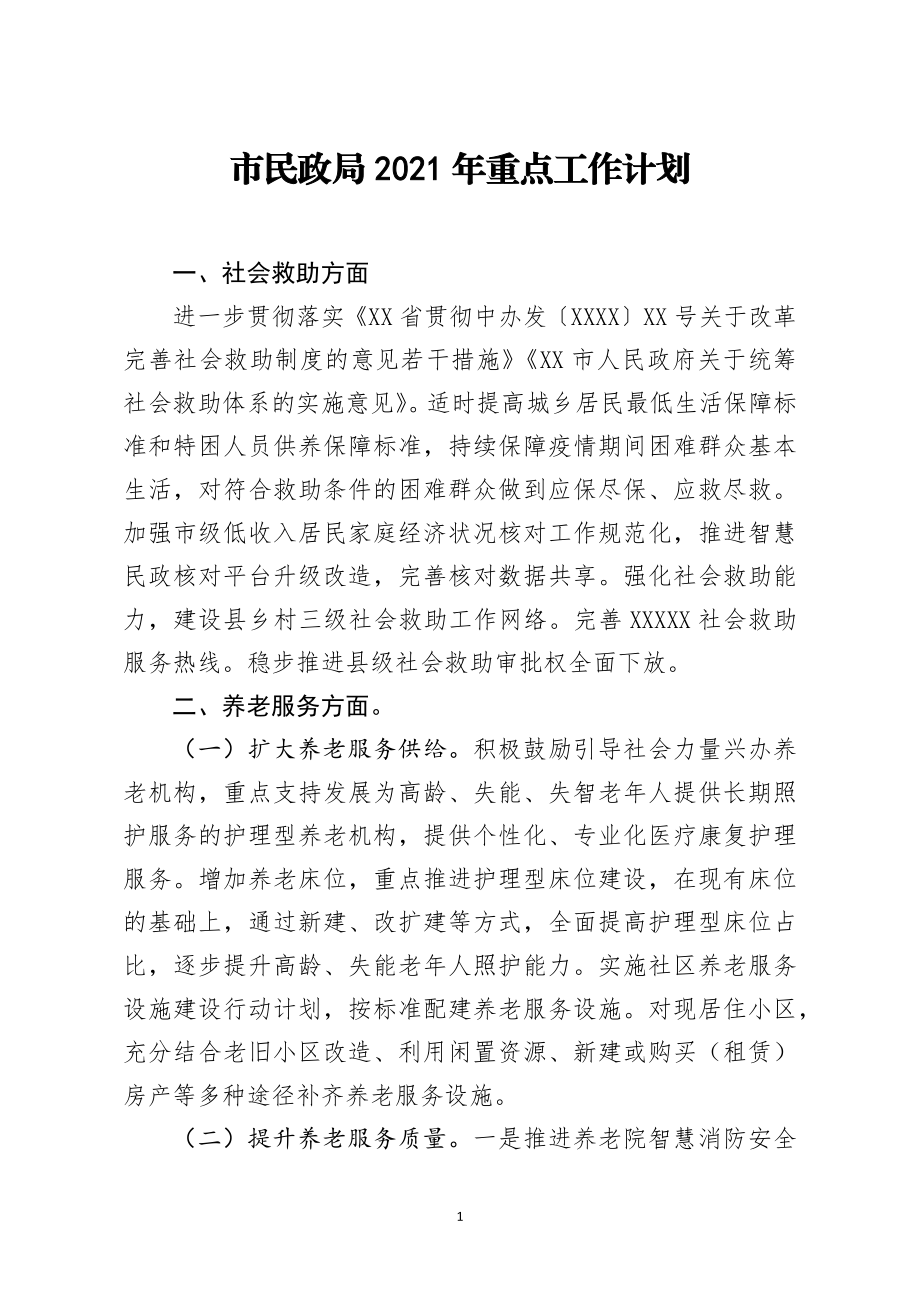 市民政局2021年重点工作计划.docx_第1页