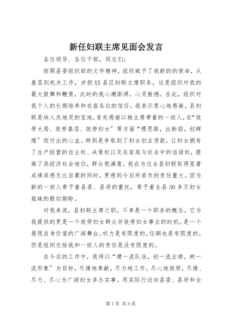 2023年新任妇联主席见面会讲话.docx_第1页