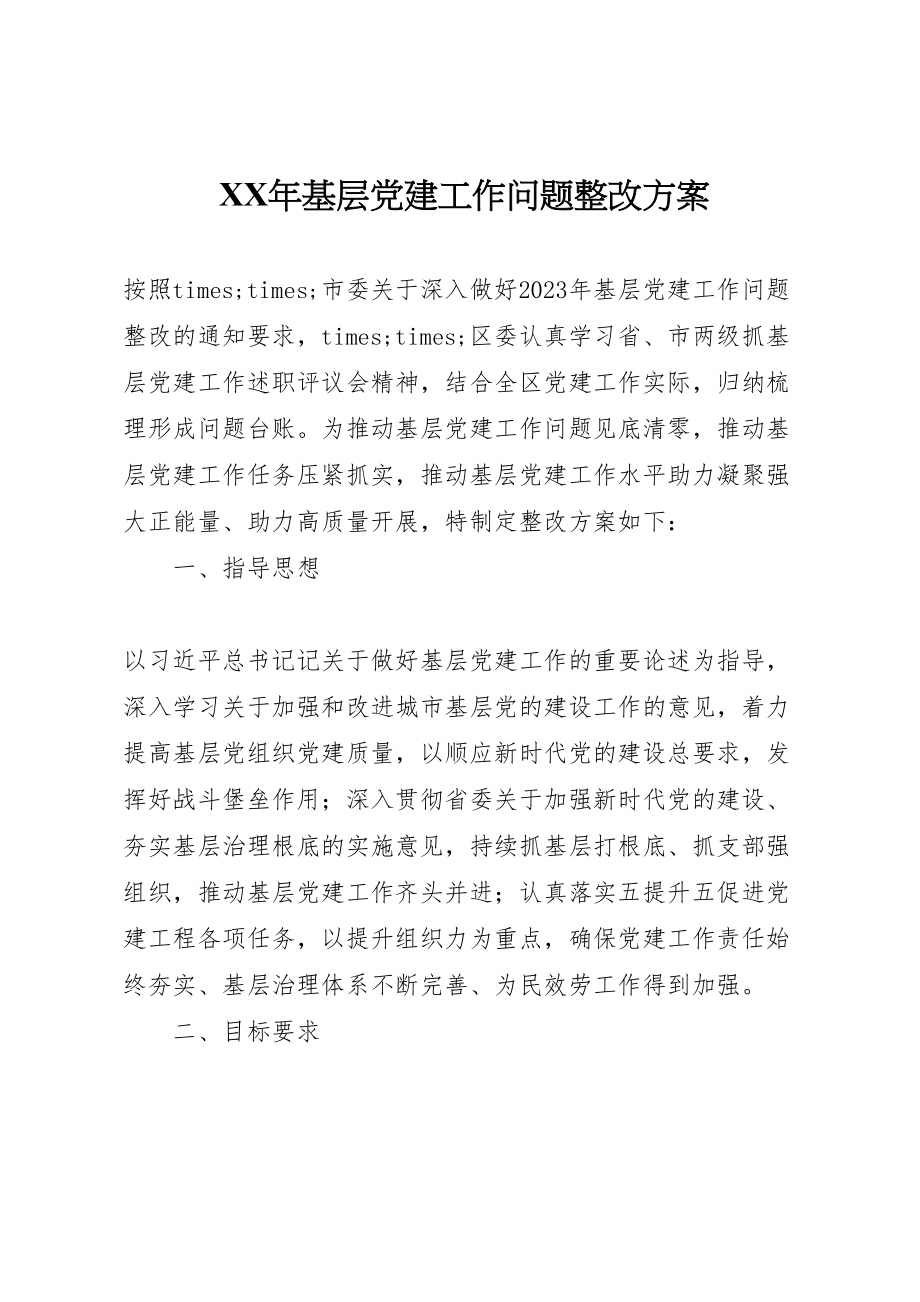 2023年基层党建工作问题整改方案.doc_第1页