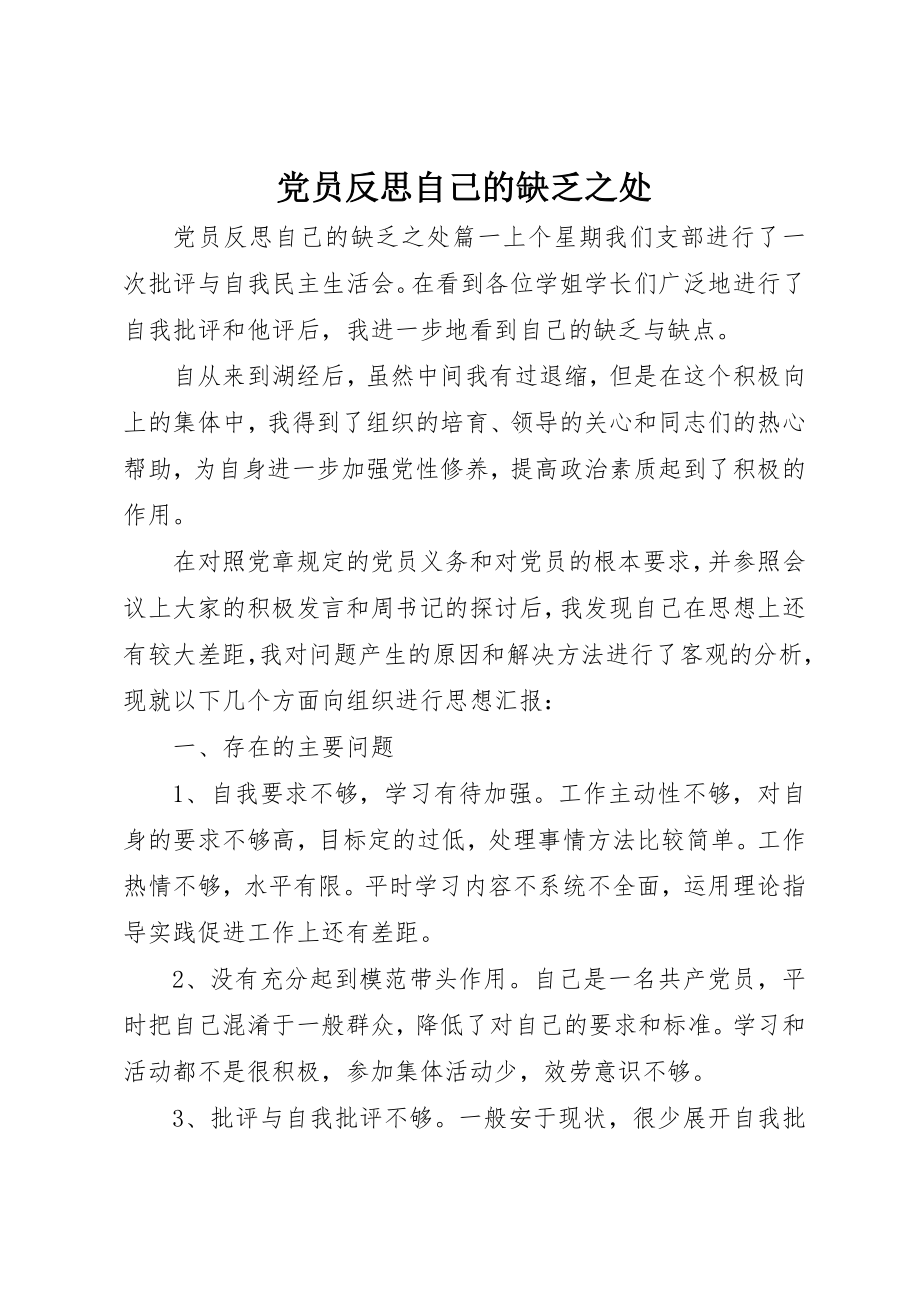 2023年党员反思自己的不足之处.docx_第1页