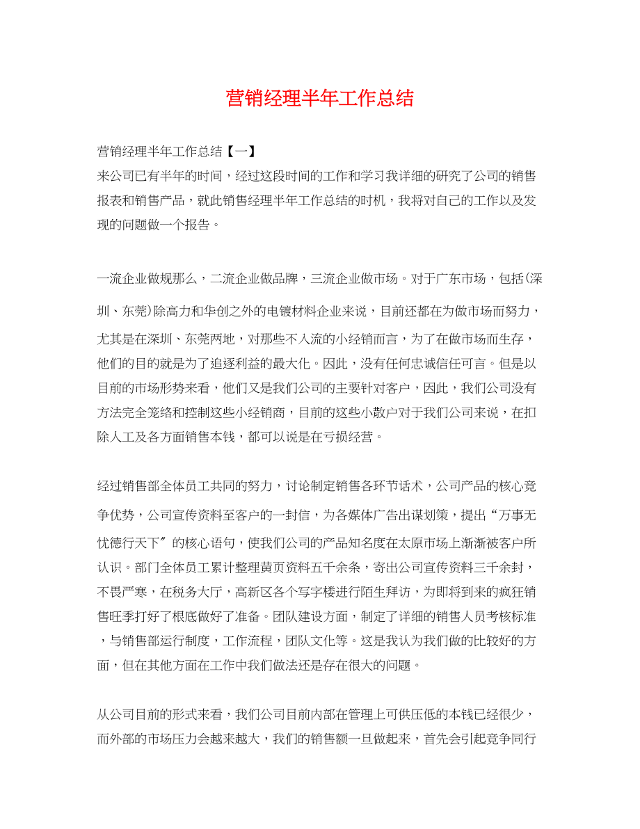 2023年营销经理半工作总结.docx_第1页