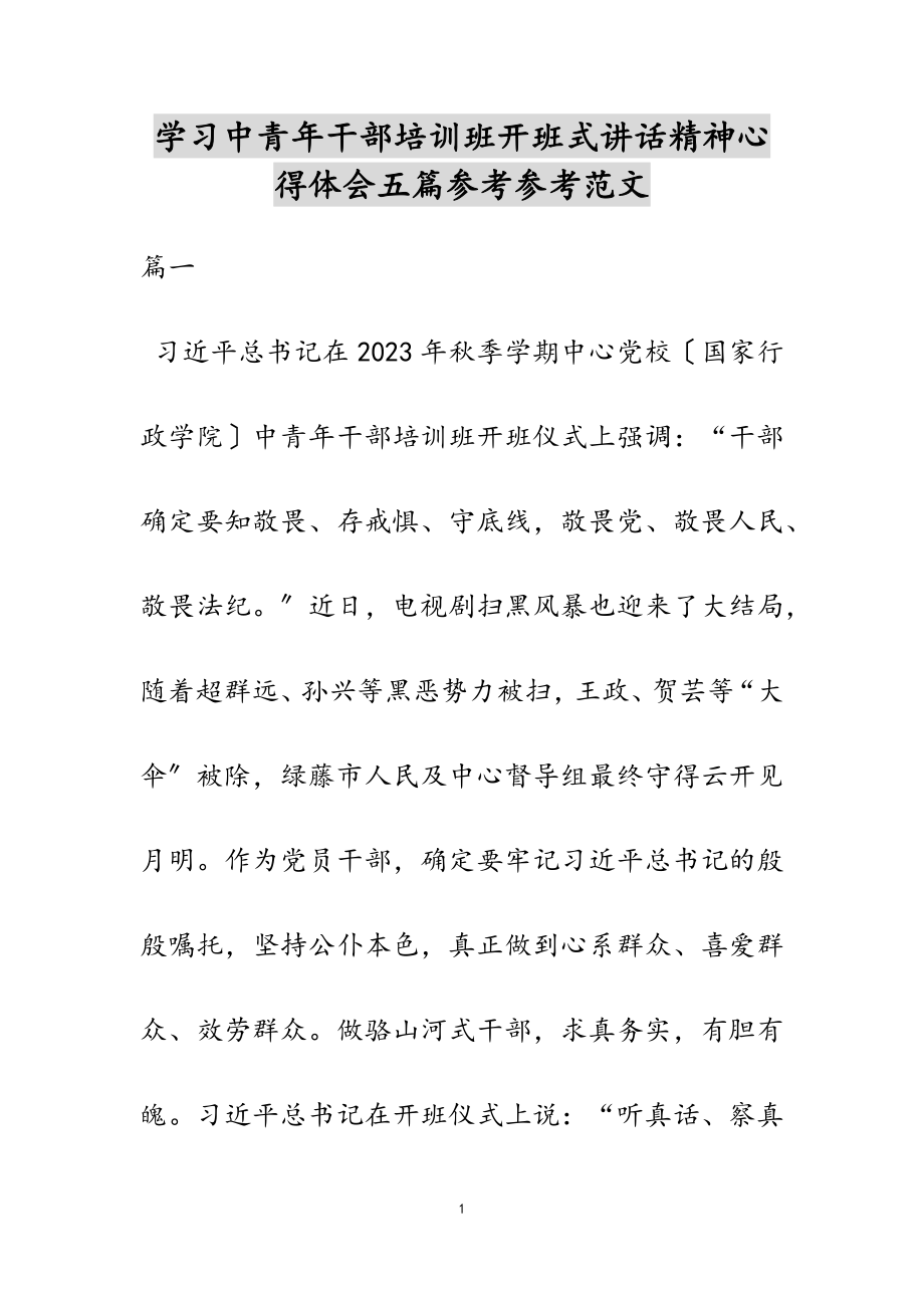 2023年学习中青年干部培训班开班式讲话精神心得体会五篇.doc_第1页