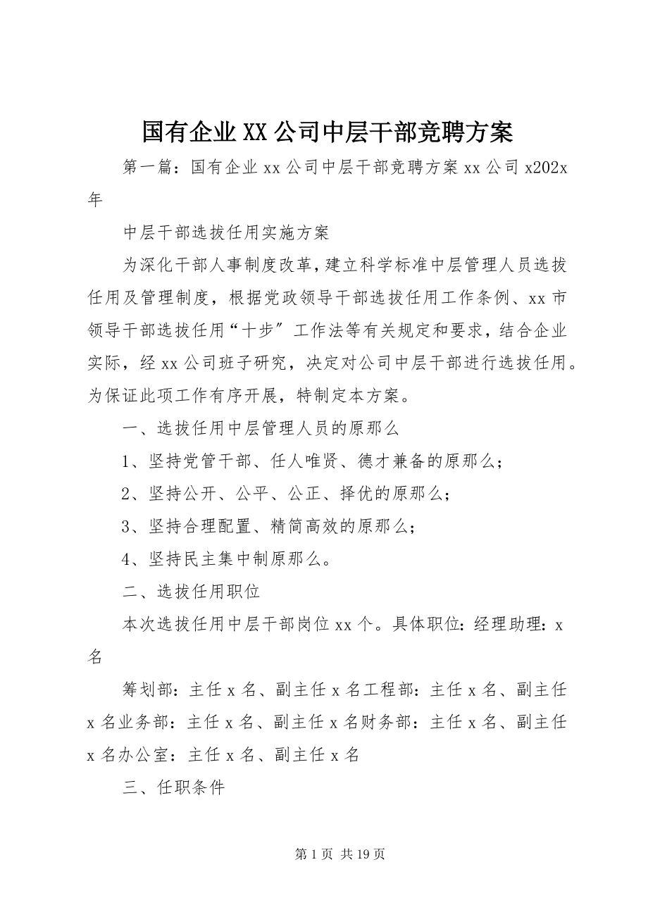 2023年国有企业XX公司中层干部竞聘方案.docx_第1页