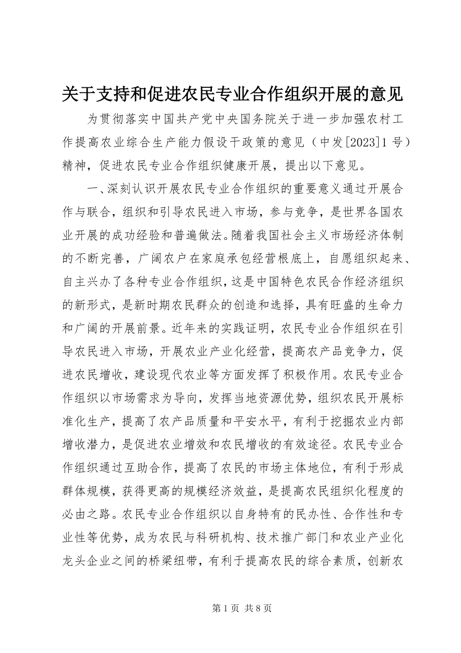 2023年支持和促进农民专业合作组织发展的意见.docx_第1页