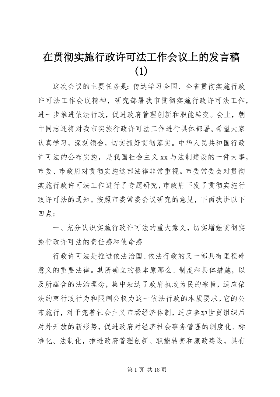 2023年在贯彻实施行政许可法工作会议上的讲话稿1.docx_第1页