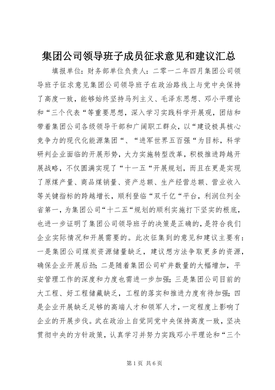 2023年集团公司领导班子成员征求意见和建议汇总.docx_第1页