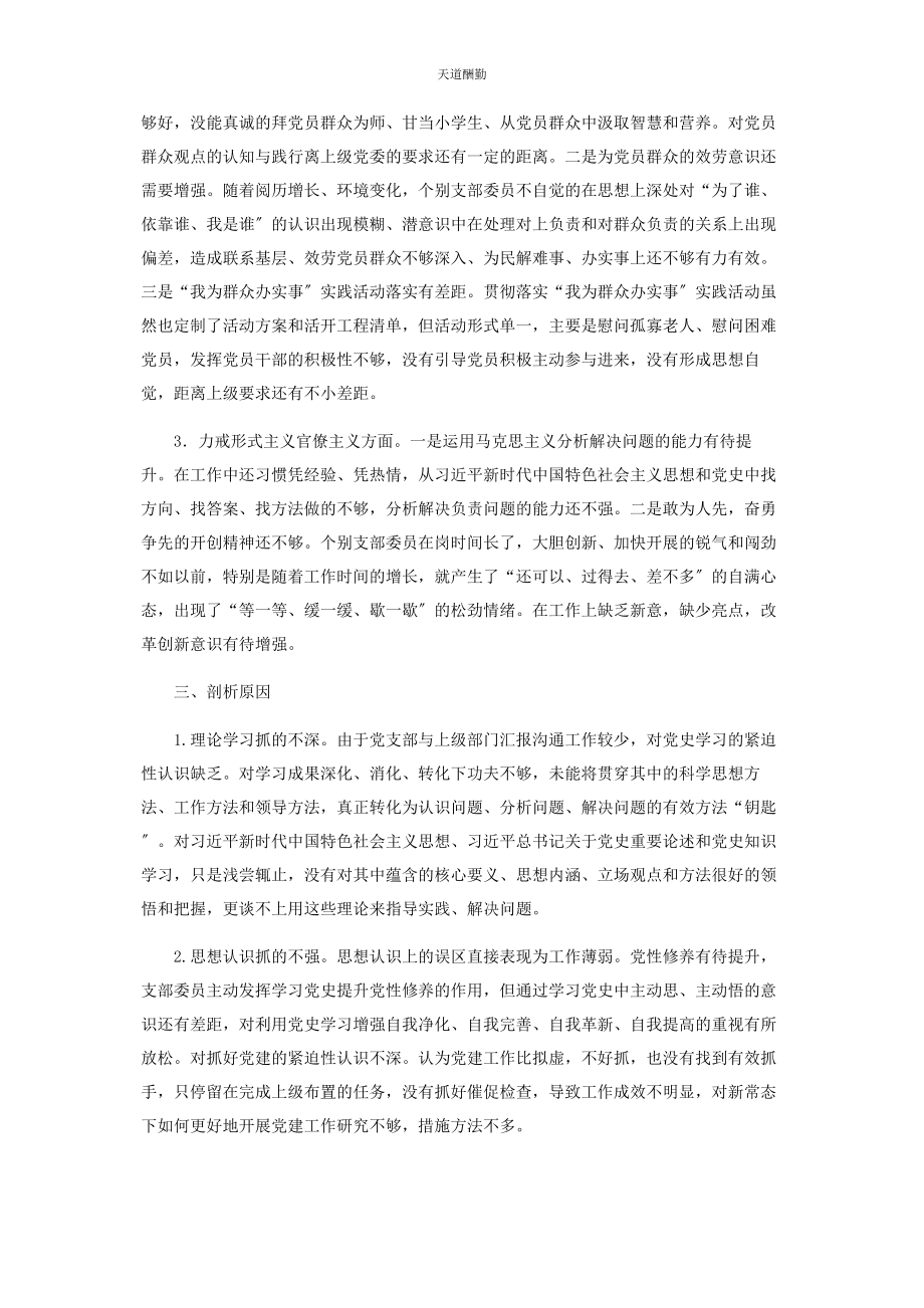 2023年村党支部党史学习教育专题组织生活会对照检查材料范文.docx_第2页