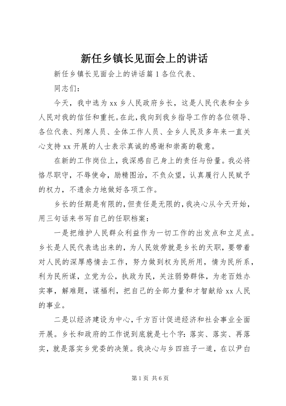 2023年新任乡镇长见面会上的致辞.docx_第1页