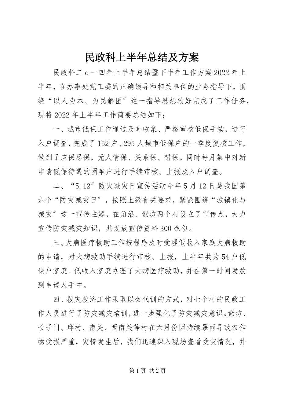 2023年民政科上半年总结及计划.docx_第1页