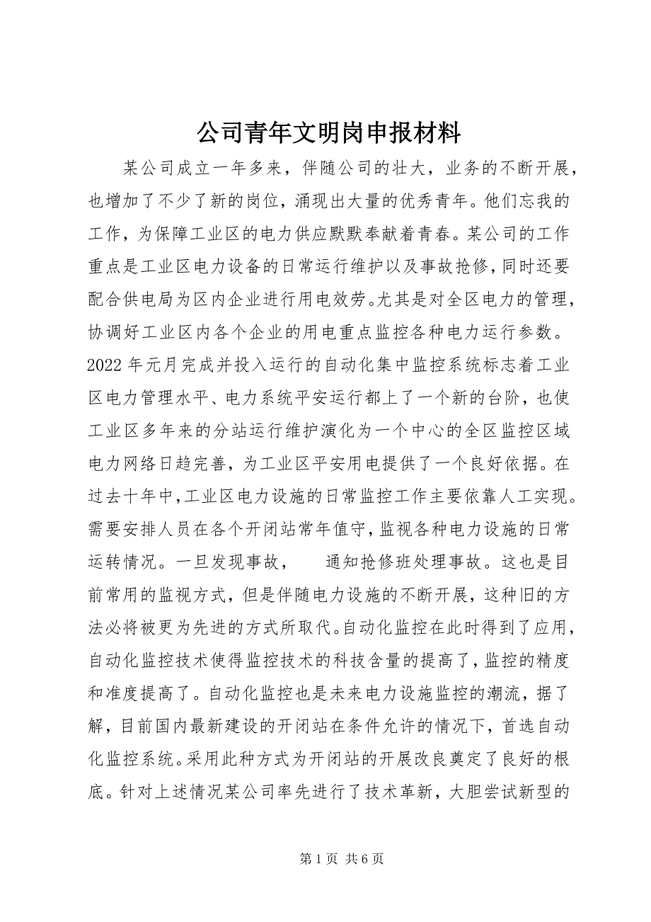 2023年公司青年文明岗申报材料.docx_第1页