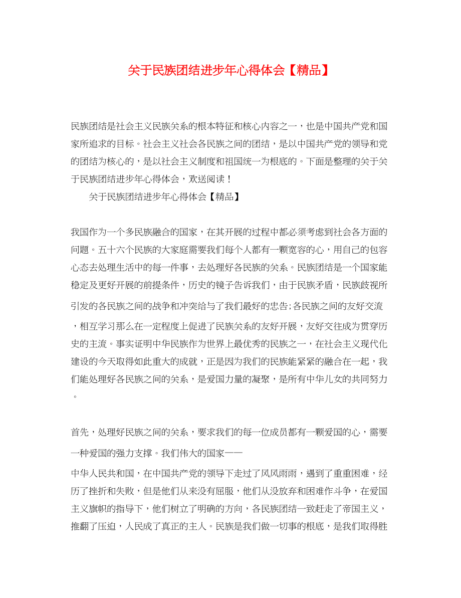 2023年关于民族团结进步心得体会.docx_第1页