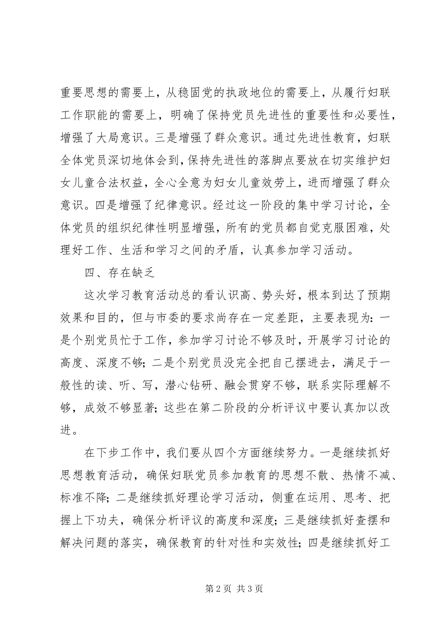 2023年XX市妇联保先教育活动学习动员阶段总结新编.docx_第2页