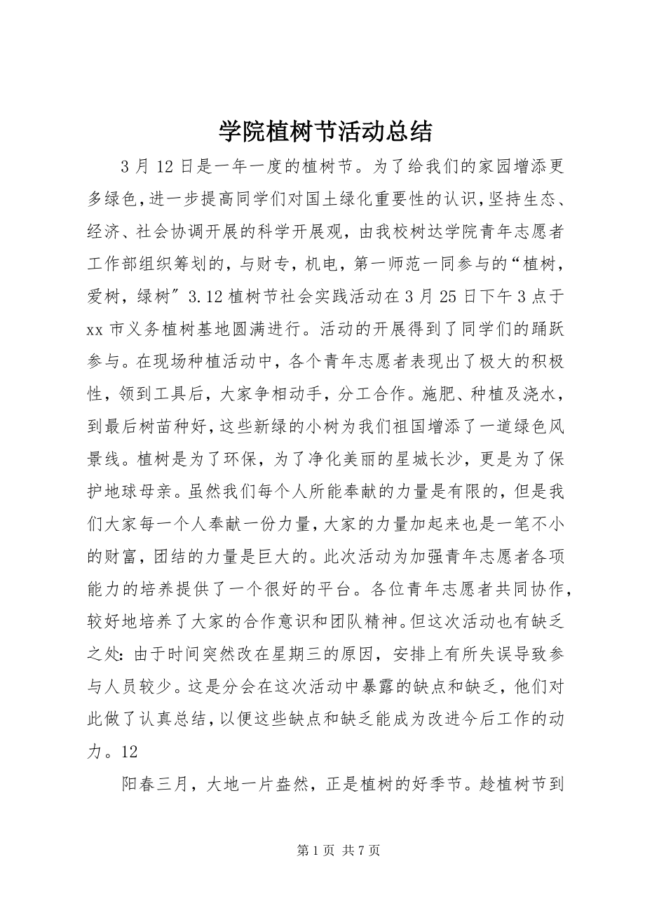 2023年学院植树节活动总结.docx_第1页