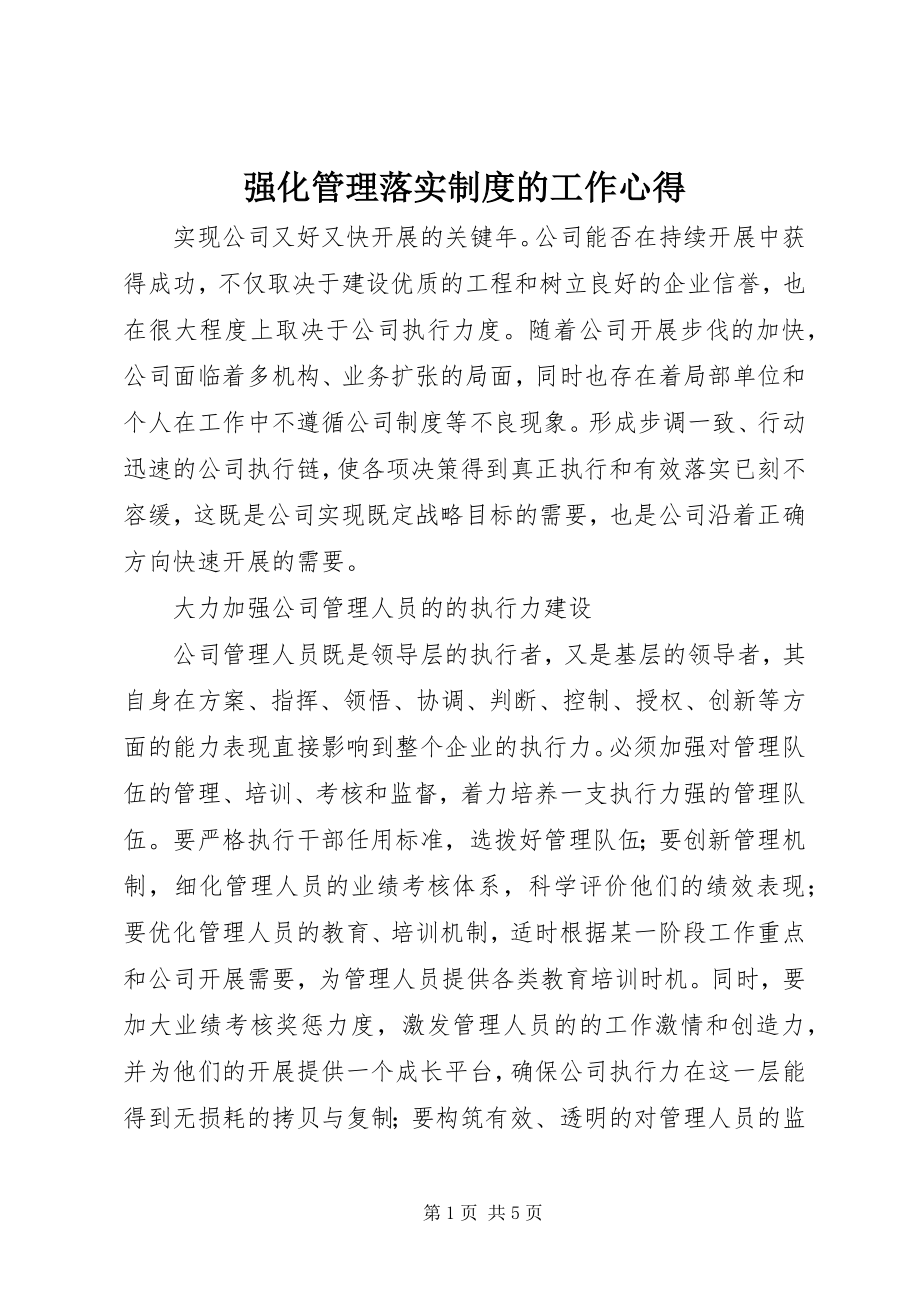 2023年强化管理落实制度的工作心得.docx_第1页