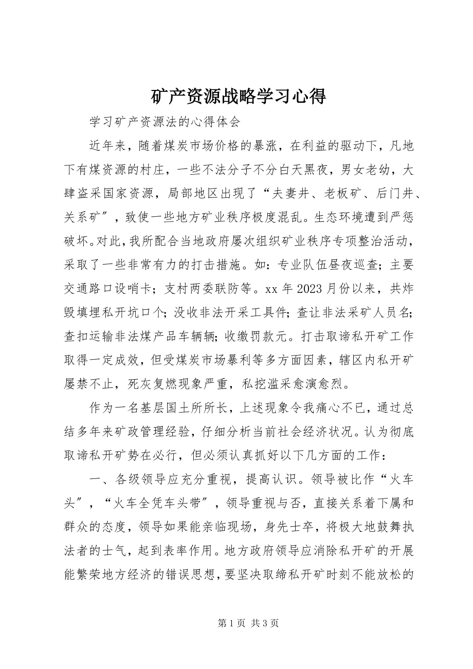 2023年《矿产资源战略》学习心得新编.docx_第1页