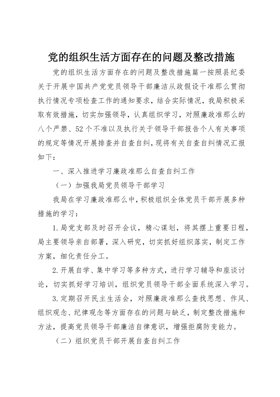 2023年党的组织生活方面存在的问题及整改措施.docx_第1页