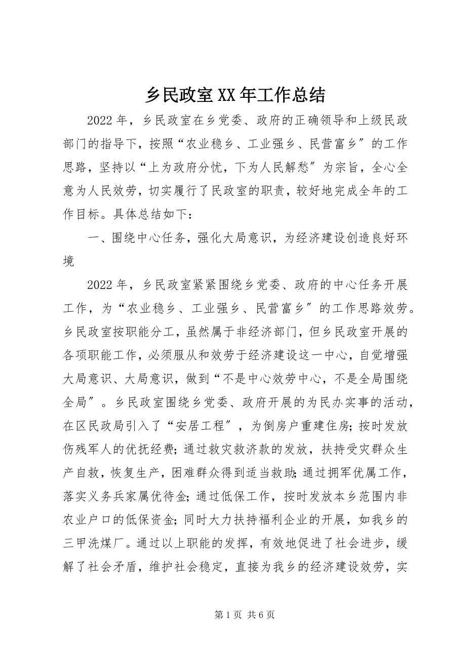 2023年乡民政室工作总结.docx_第1页