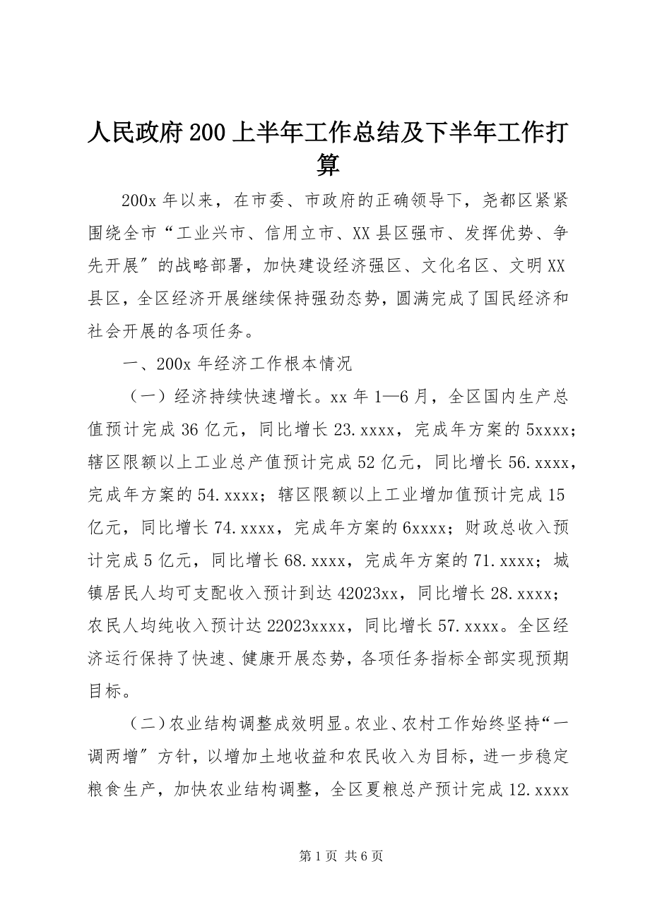 2023年人民政府200上半年工作总结及下半年工作打算.docx_第1页