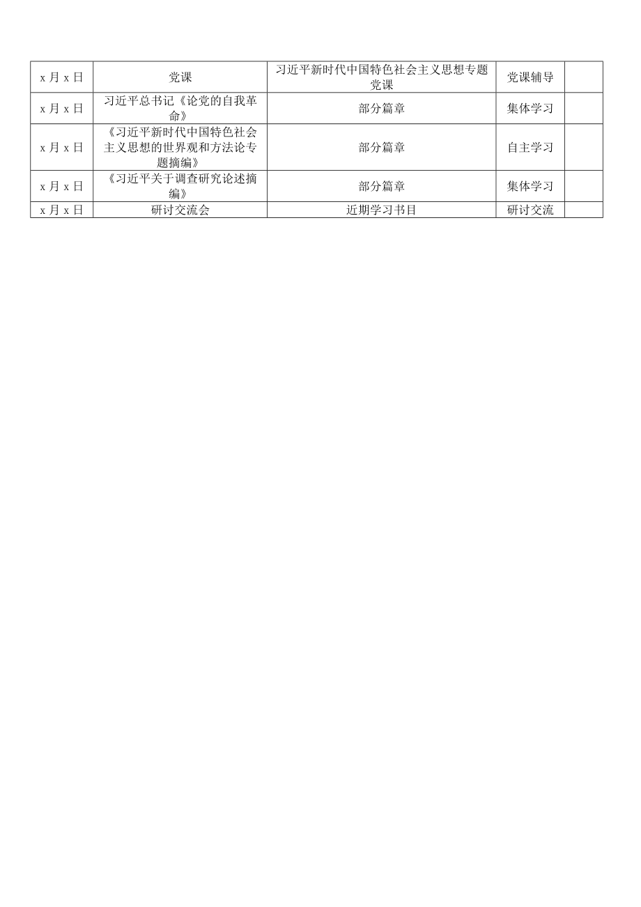 学习贯彻新时代特色思想主题教育学习计划含表格 .docx_第3页