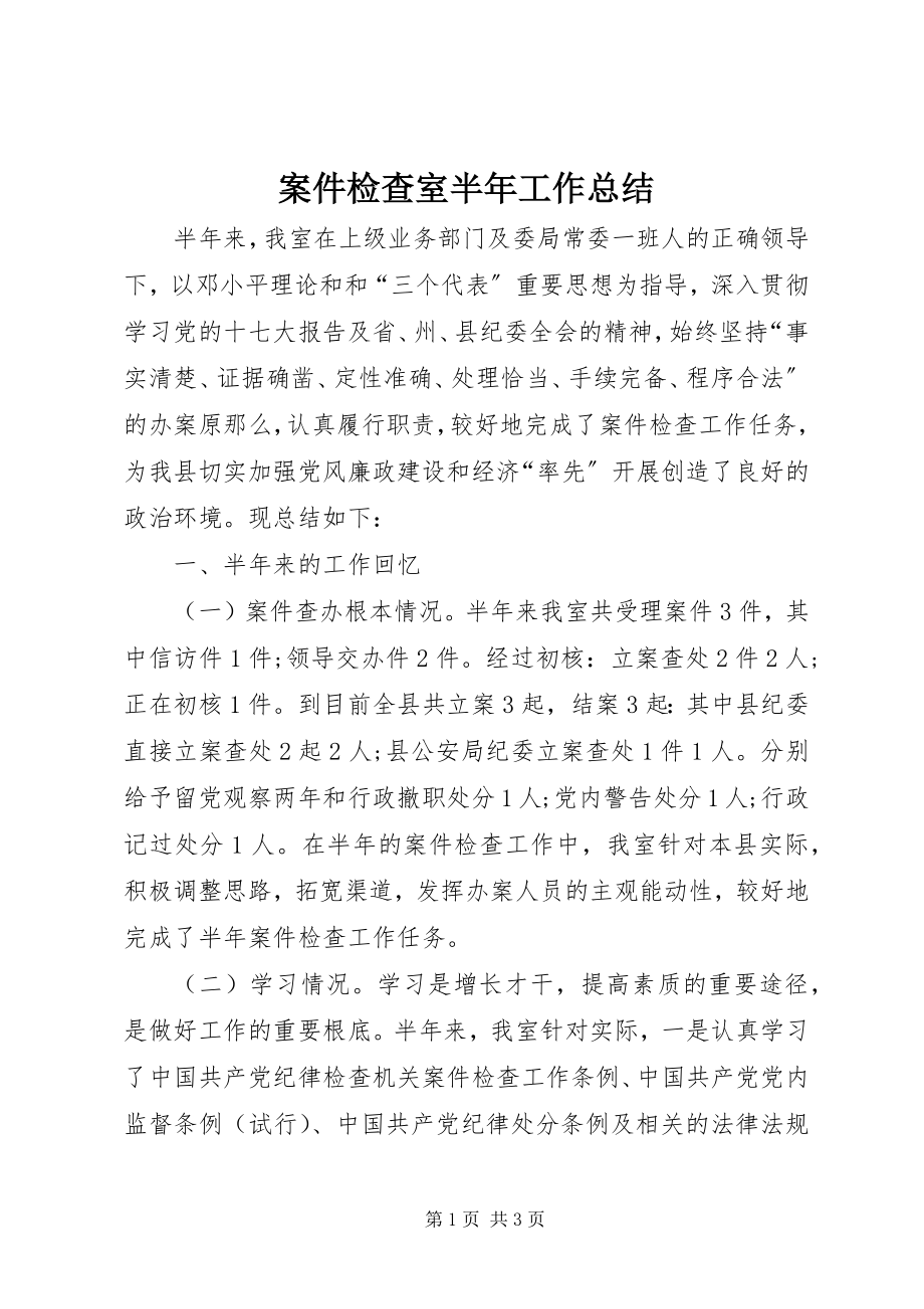 2023年案件检查室半年工作总结新编.docx_第1页