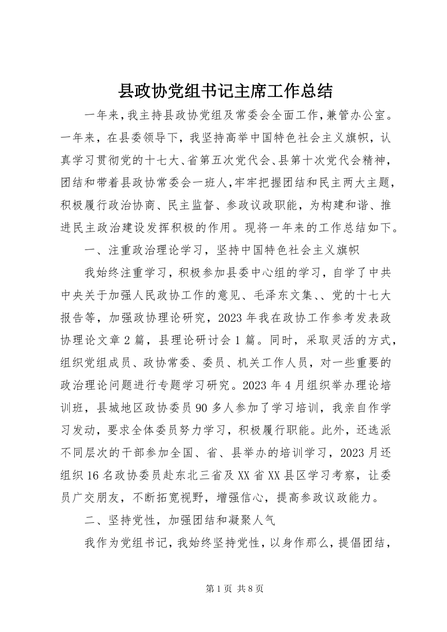 2023年县政协党组书记主席工作总结.docx_第1页