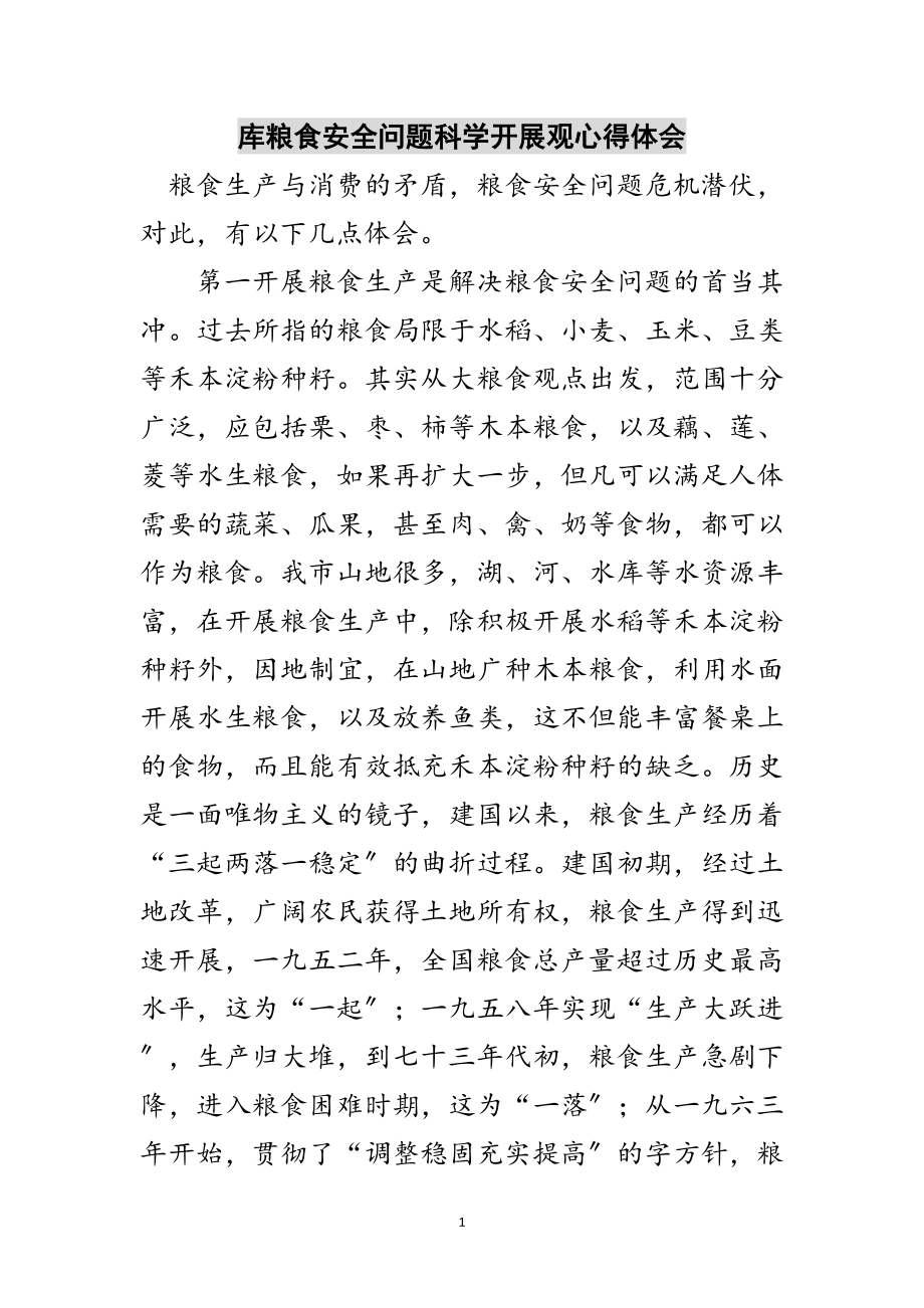 2023年库粮食安全问题科学发展观心得体会范文.doc_第1页