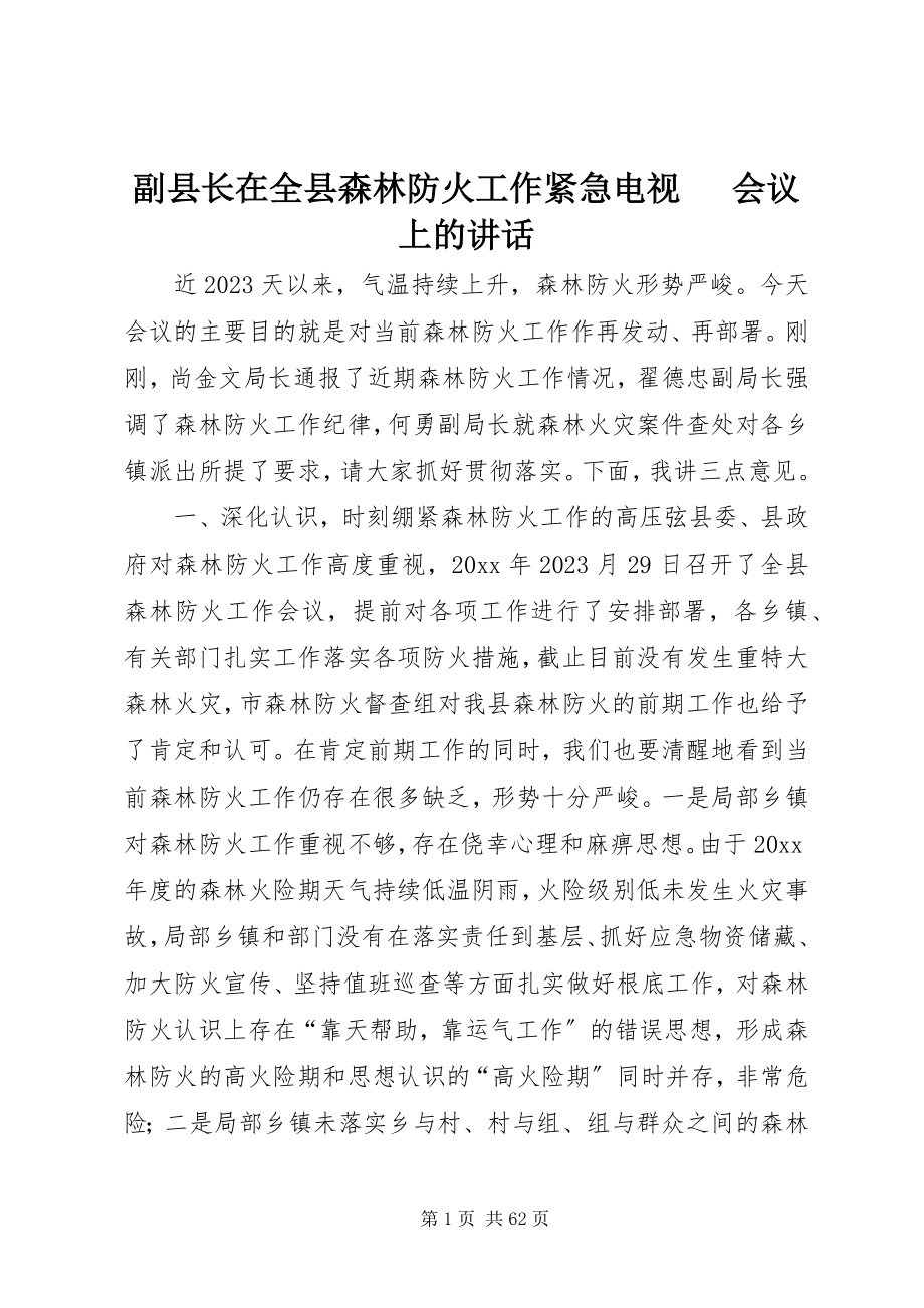 2023年副县长在全县森林防火工作紧急电视电话会议上的致辞.docx_第1页