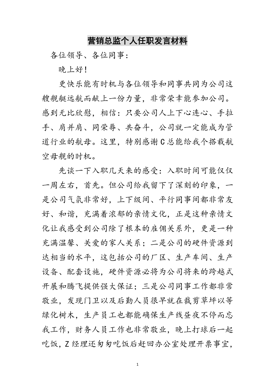 2023年营销总监个人任职发言材料范文.doc_第1页