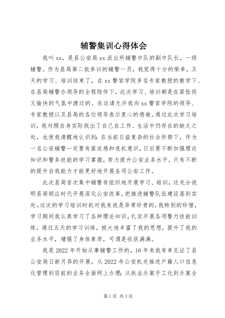 2023年辅警集训心得体会.docx_第1页