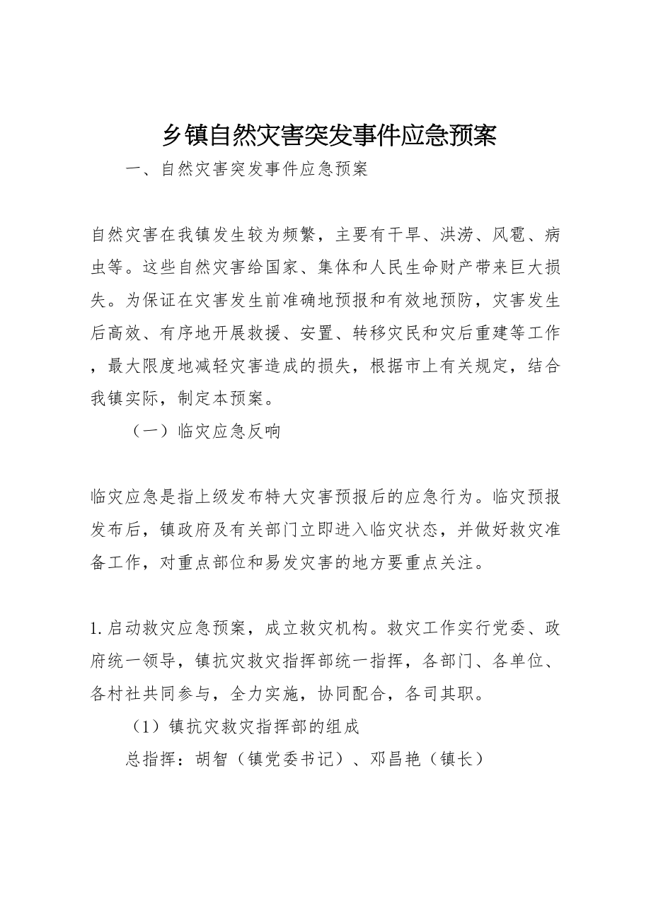 2023年乡镇自然灾害突发事件应急预案.doc_第1页