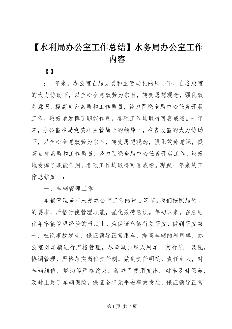 2023年水利局办公室工作总结水务局办公室工作内容新编.docx_第1页