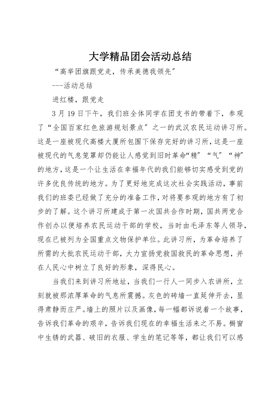 2023年大学精品团会活动总结.docx_第1页